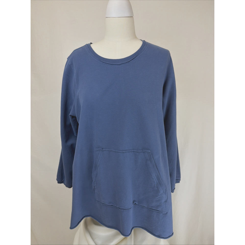 NWT Kleen Blue Long Sleeve Kangaroo Pocket High Low Hem Tunic Top #0726 SZ Large - Picture 1 of 9